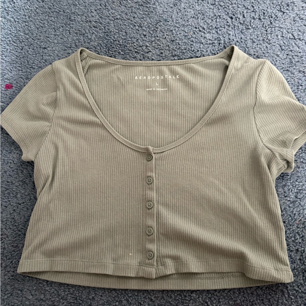 Aeropostale Olive Green Fitted Crop T-Shirt